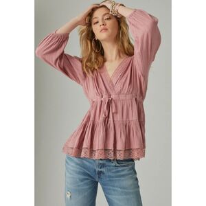 ‼️SOLD ON MERC‼️ Babydoll lace trim top blouse lucky Brand size Medium M